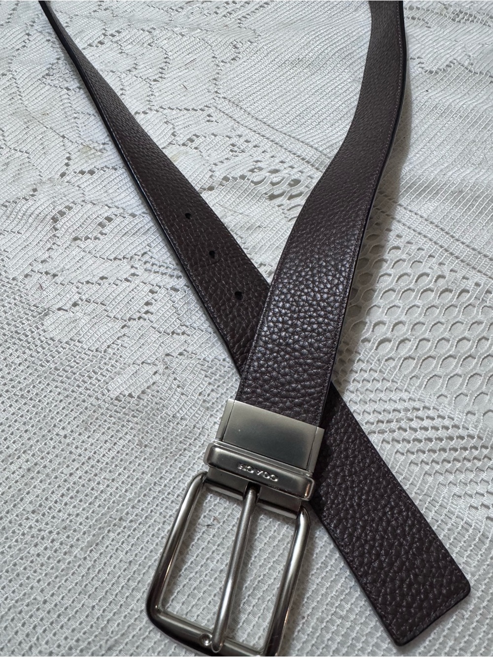 Coach Men's Pebbled Brown Leather Belt with Silver Buckle